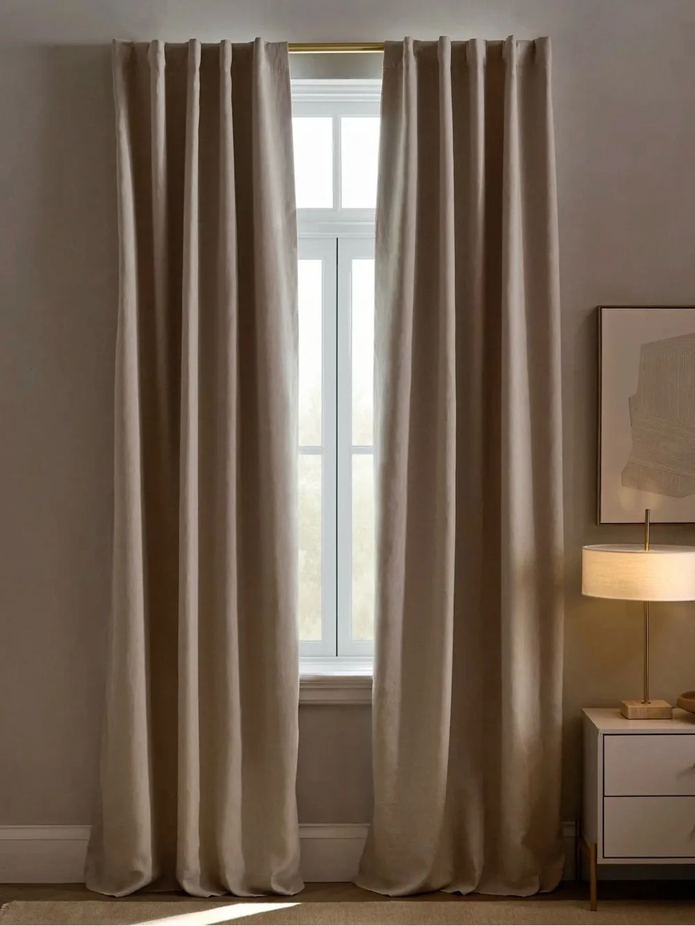 Quince European Linen True Blackout Curtain Panel in Dark Flax